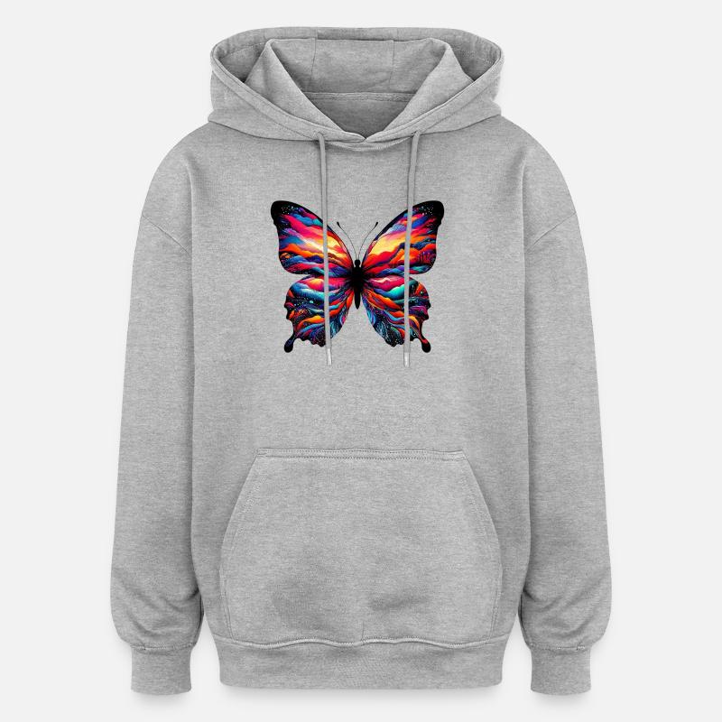 Papillon - Sweat à capuche oversize unisexe - gris chiné