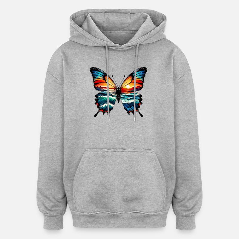 Papillon - Sweat à capuche oversize unisexe - gris chiné