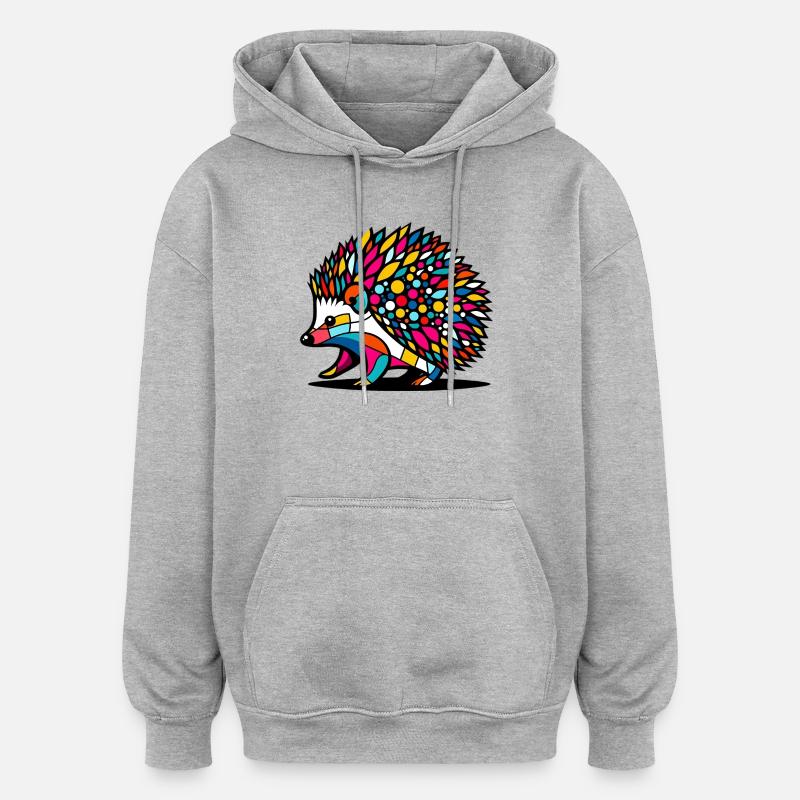 Hérisson - Sweat à capuche oversize unisexe - gris chiné