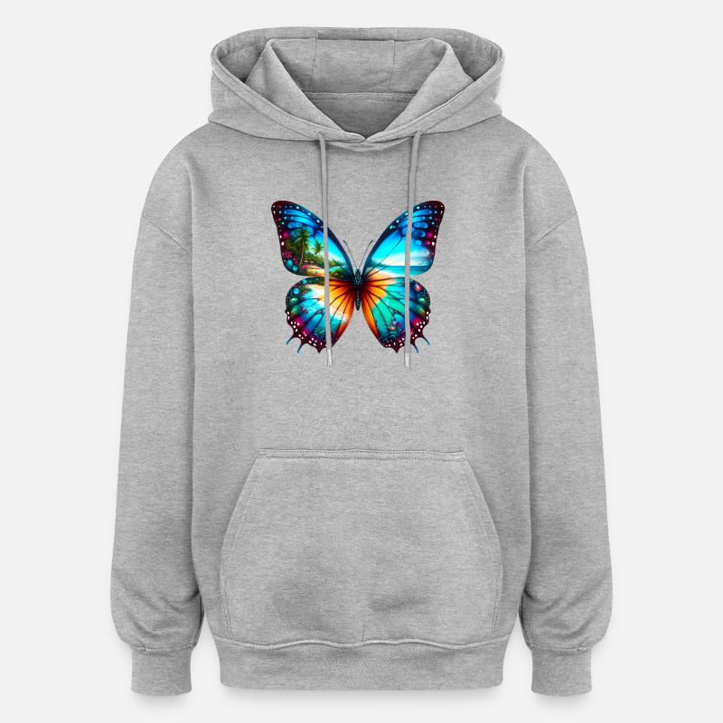 Papillon - Sweat à capuche oversize unisexe - gris chiné