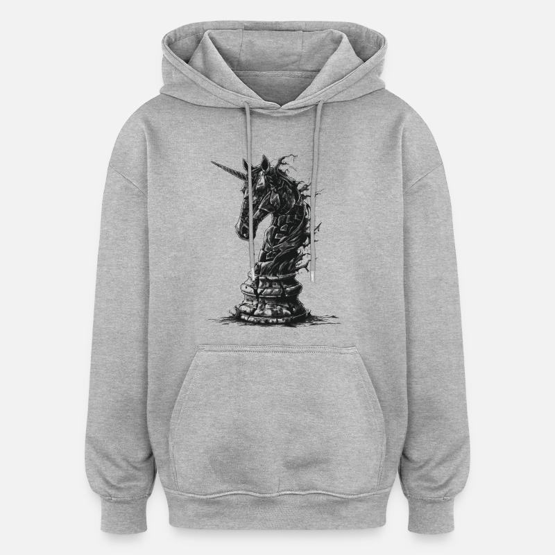 Springer Schach Pferd - Oversized Unisex Hoodie - Grau meliert