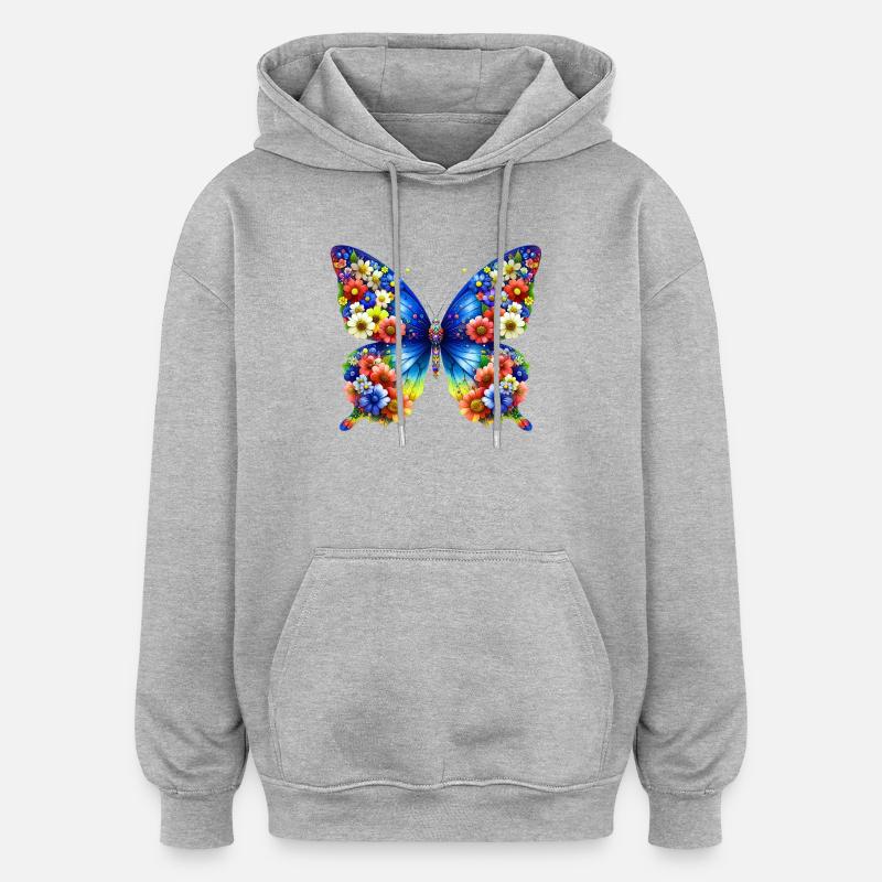 Papillon - Sweat à capuche oversize unisexe - gris chiné