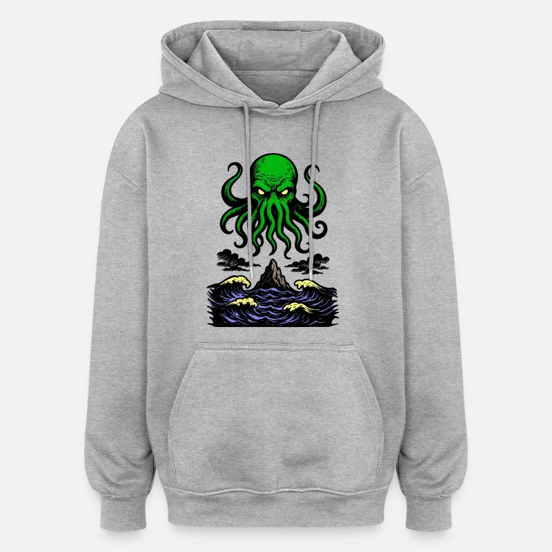 Cthulhu Rétro 2 - Sweat à capuche oversize unisexe - gris chiné