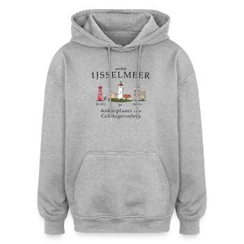 IJsselmeer Urk, Den Oever, Enkhuizen Handzeichnung - Oversized Unisex Hoodie - Grau meliert - Vorne - Noah (186cm)