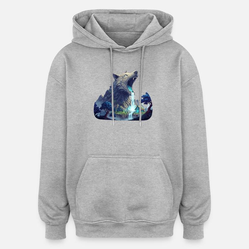 Wolf Wasserfall - Oversized Unisex Hoodie - Grau meliert