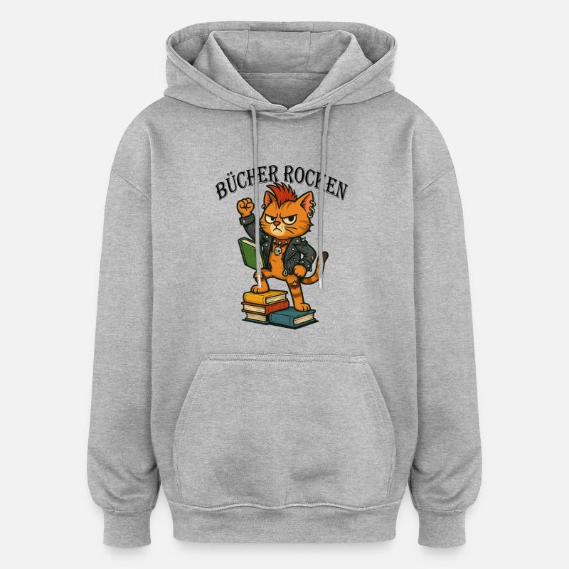 Punk-Katze: Bücher rocken! - Oversized Unisex Hoodie - Grau meliert
