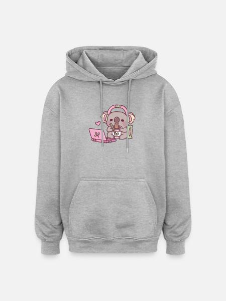 Mignon koala mangeant des nouilles instantanées - Sweat à capuche oversize unisexe - gris chiné