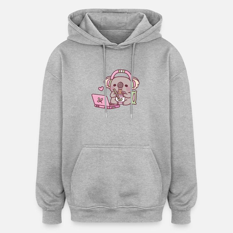 Mignon koala mangeant des nouilles instantanées - Sweat à capuche oversize unisexe - gris chiné