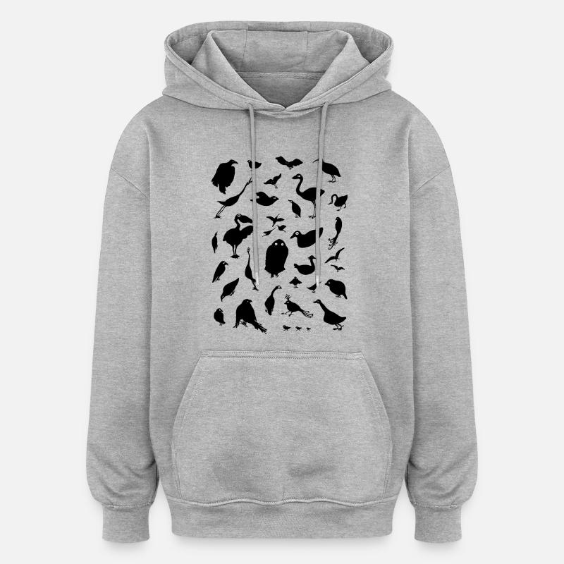 oiseaux - Sweat à capuche oversize unisexe - gris chiné