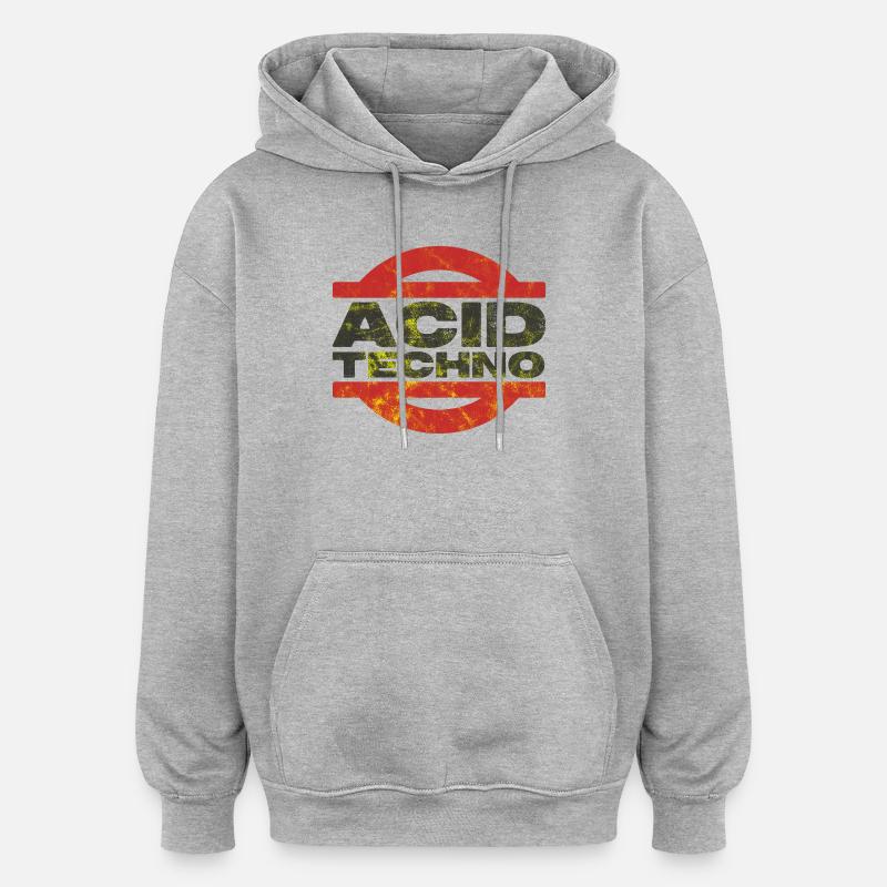 Distressed Acid Techno Logo Tee - Oversized Unisex Hoodie - heather grey