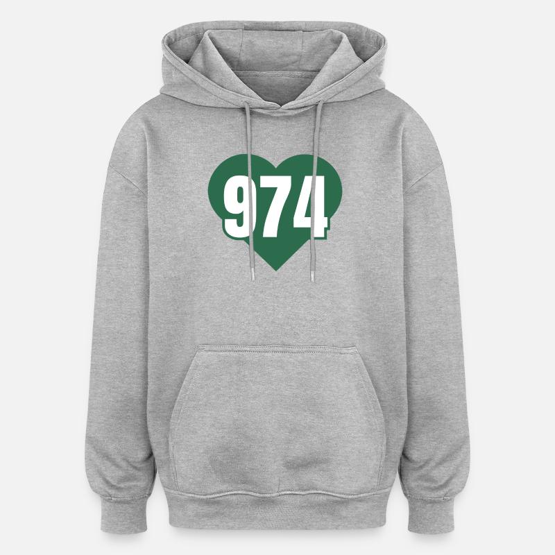 Coeur 974 Code Vert - Sweat à capuche oversize unisexe - gris chiné