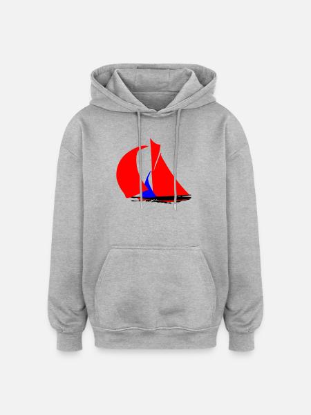 Roter Segelboot Silhouette - Oversized Unisex Hoodie - Grau meliert