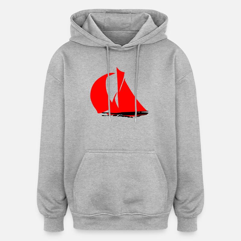 Silhouette de voilier rouge - Sweat à capuche oversize unisexe - gris chiné
