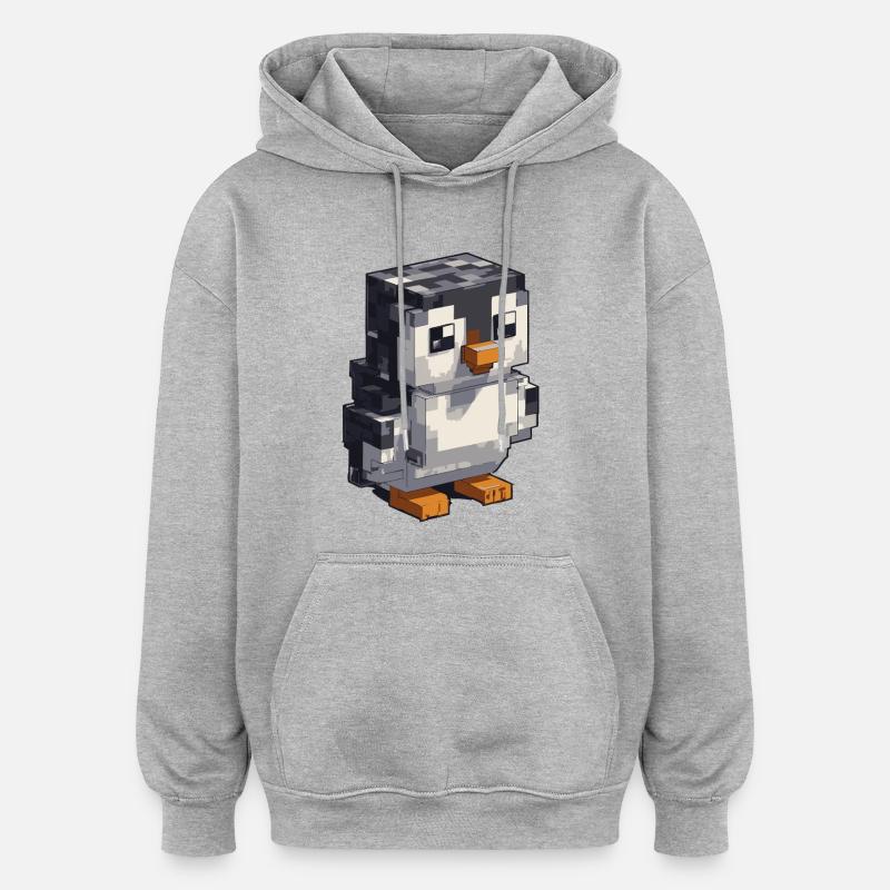 Mignon pingouin pixel - Sweat à capuche oversize unisexe - gris chiné