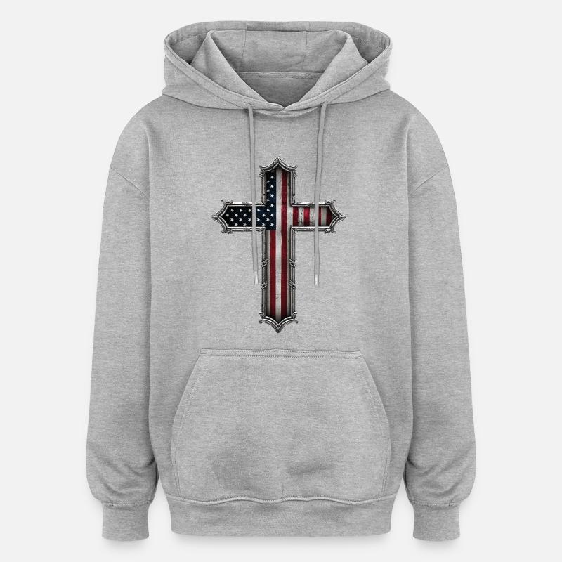 Drapeau de la Croix des États-Unis - Sweat à capuche oversize unisexe - gris chiné