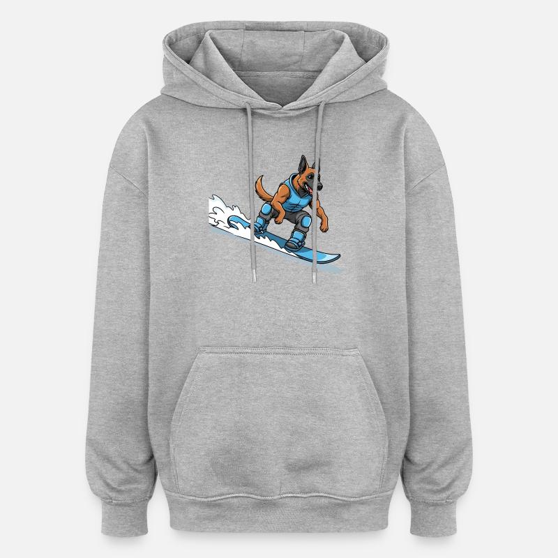 Vague de berger allemand Surfer - Sweat à capuche oversize unisexe - gris chiné
