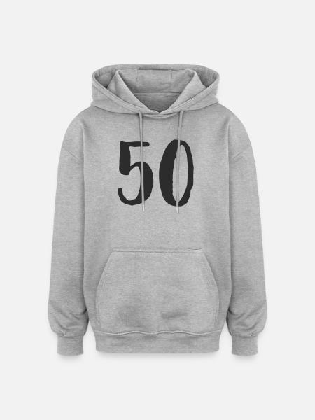 50e anniversaire Numéro Numéro Cadeau - Sweat à capuche oversize unisexe - gris chiné