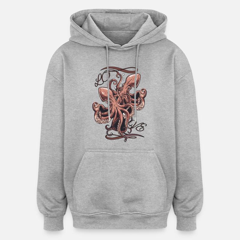 Pieuvre amoureuse - Sweat à capuche oversize unisexe - gris chiné