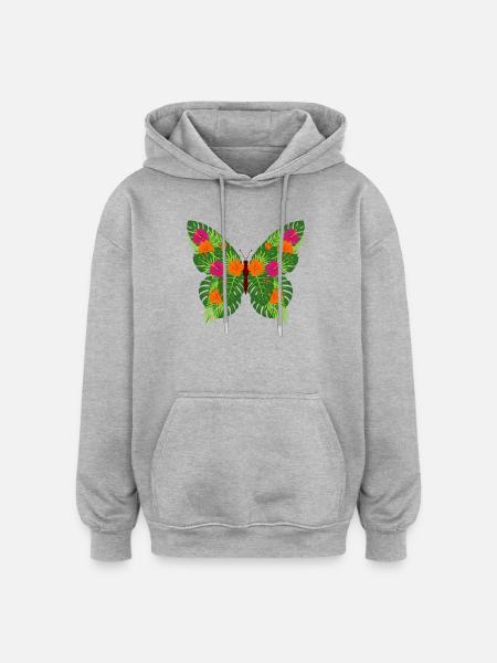 Tropical Butterfly of Leaves - Oversized Unisex Hoodie - heather grey