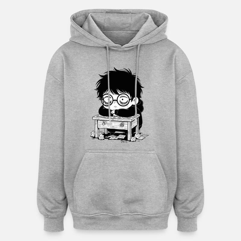 Étudiant Burnout Bureau Regard Vide - Sweat à capuche oversize unisexe - gris chiné
