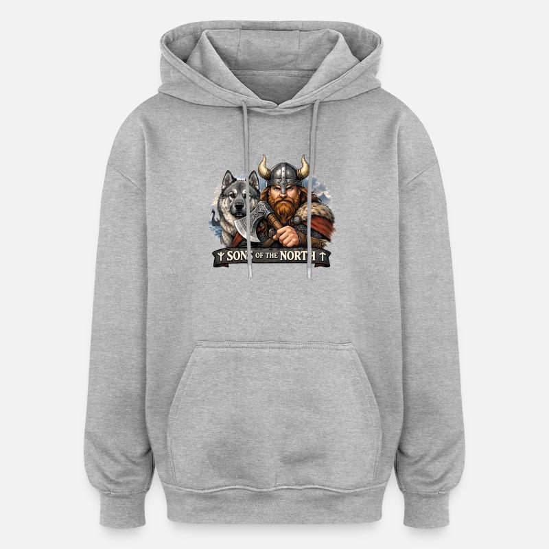 Viking avec un chien de chasse - Sweat à capuche oversize unisexe - gris chiné