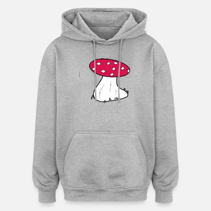 Red Toadstool Cartoon Pattern - Oversized Unisex Hoodie - heather grey