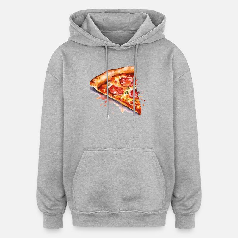 Tranche de pizza aquarelle - Sweat à capuche oversize unisexe - gris chiné