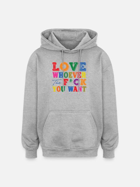 Ama a quien quieras – Declaración de error tipográfico colorido - Sudadera con capucha oversize unisex - gris jaspeado