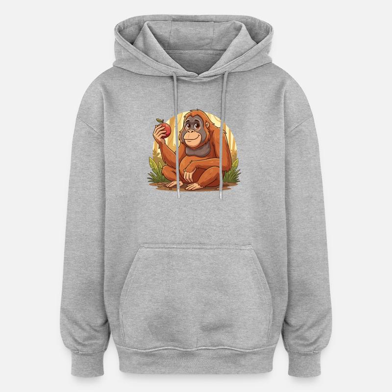 Orangutan with Apple – Jungle Charm - Oversized Unisex Hoodie - heather grey