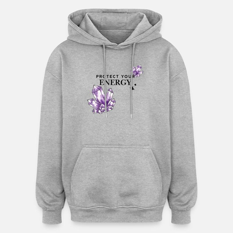 Violet crystal clusters on black - Oversized Unisex Hoodie - heather grey