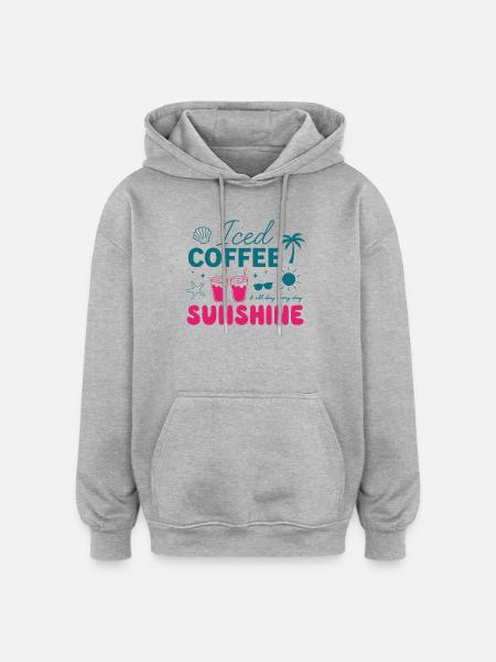 Iced Coffee & Sunshine: Summer Vibes - Oversized Unisex Hoodie - heather grey