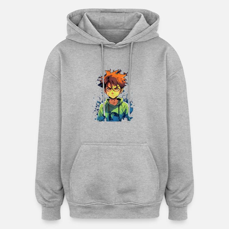Garçon d’anime - Sweat à capuche oversize unisexe - gris chiné