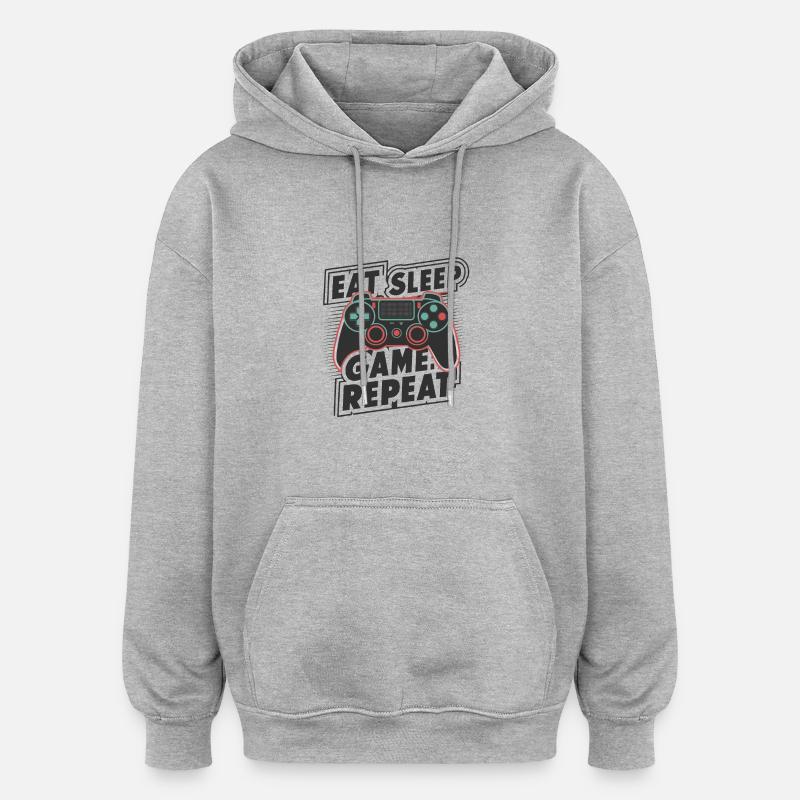 Eat, Sleep, Game, Repeat - Oversized Unisex Hoodie - Grau meliert