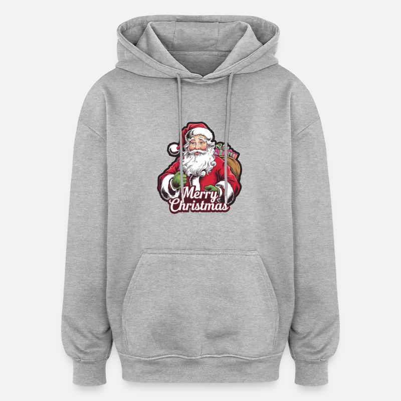 Père Noël – Joyeux Noël Illustration - Sweat à capuche oversize unisexe - gris chiné
