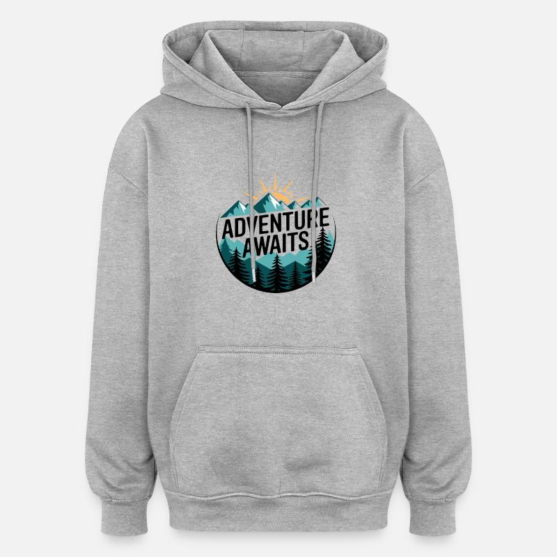 Adventure Awaits – Mountain Panorama - Oversized Unisex Hoodie - heather grey