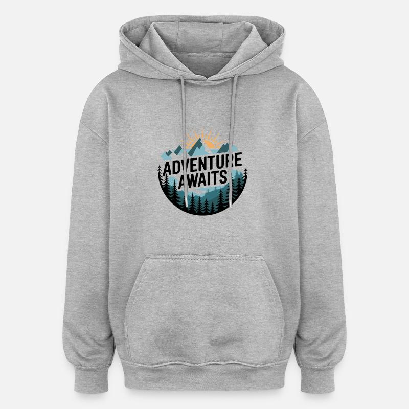 Adventure Awaits – Mountain Panorama - Oversized Unisex Hoodie - heather grey