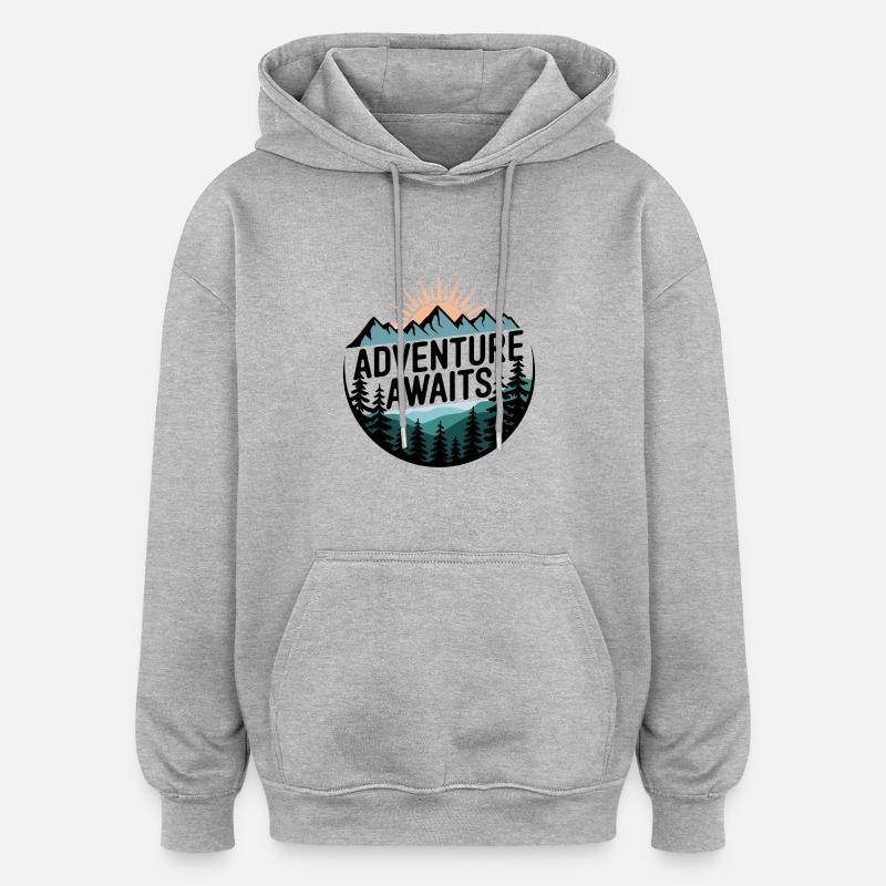 Adventure Awaits – Bergpanorama - Oversized Unisex Hoodie - Grau meliert