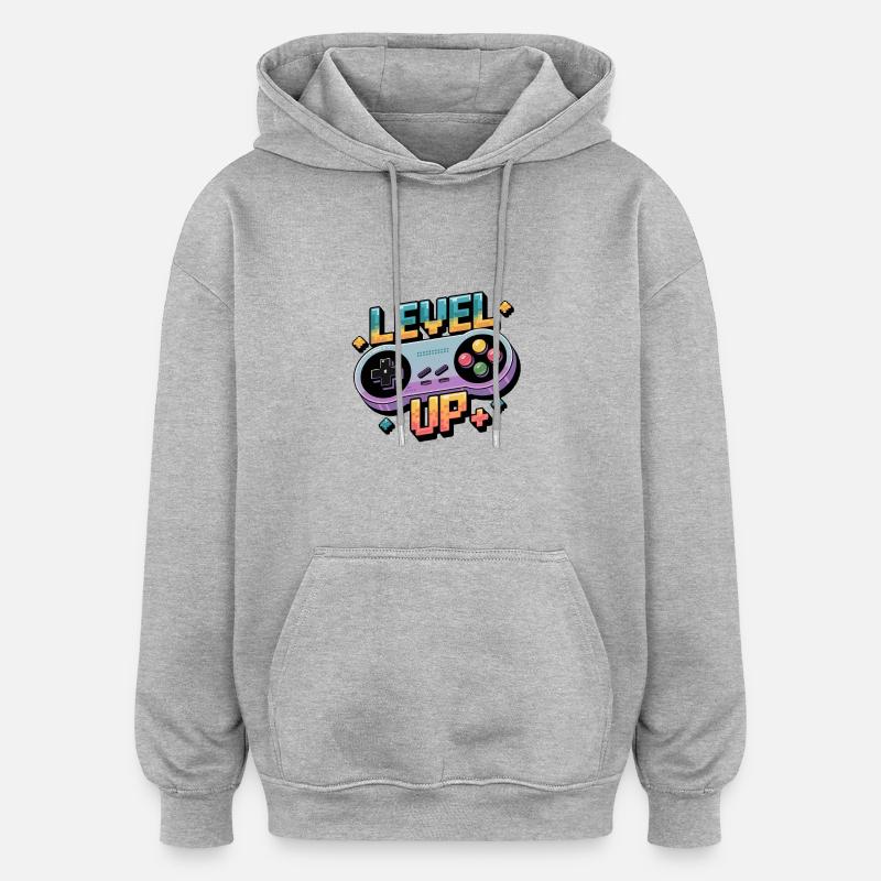 Level Up - Manette de jeu - Sweat à capuche oversize unisexe - gris chiné