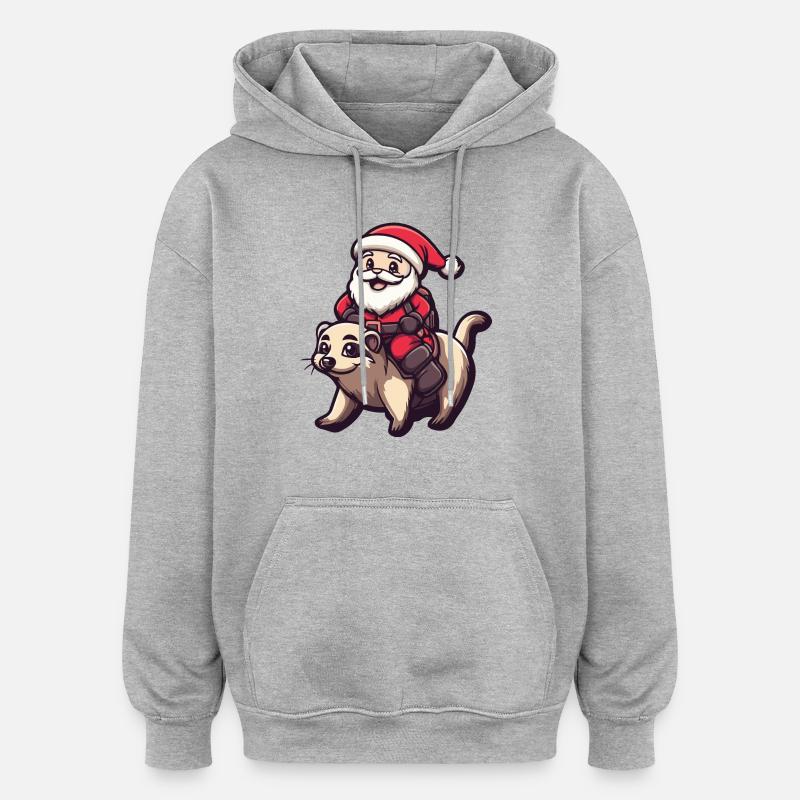Suricate Père Noël Dessin animé - Sweat à capuche oversize unisexe - gris chiné
