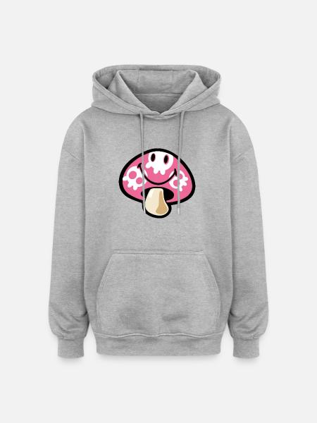 Hymiö Kawaii Vaaleanpunainen sieni - Unisex oversize huppari - harmaasävyinen