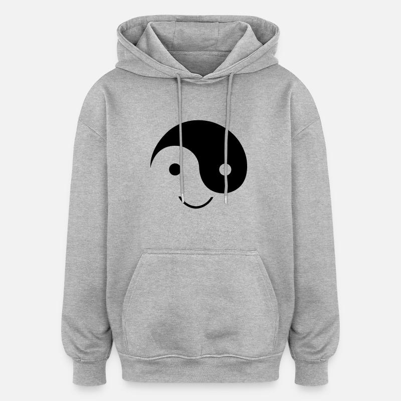 ying_yang_smiley_1 - Sweat à capuche oversize unisexe - gris chiné