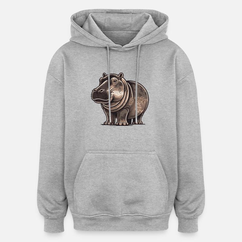 Hippopotame - Sweat à capuche oversize unisexe - gris chiné