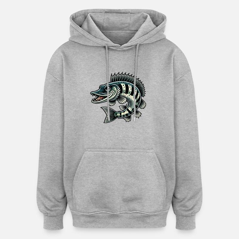 Brochet - Sweat à capuche oversize unisexe - gris chiné
