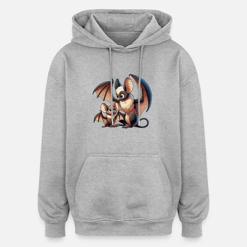 Mère chauve-souris avec enfant - Sweat à capuche oversize unisexe - gris chiné
