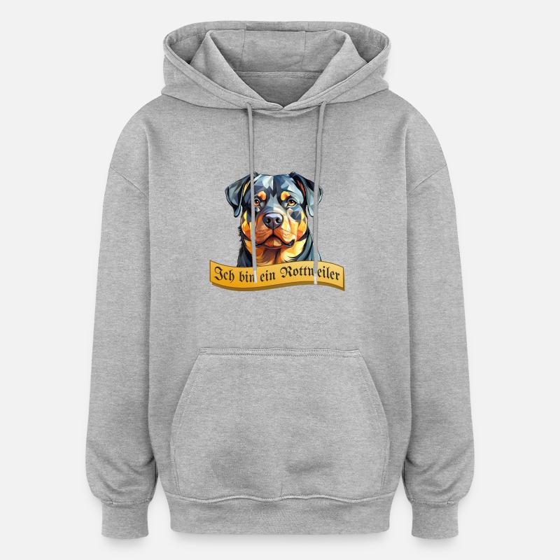 Lettrage abstrait Rottweiler - Sweat à capuche oversize unisexe - gris chiné