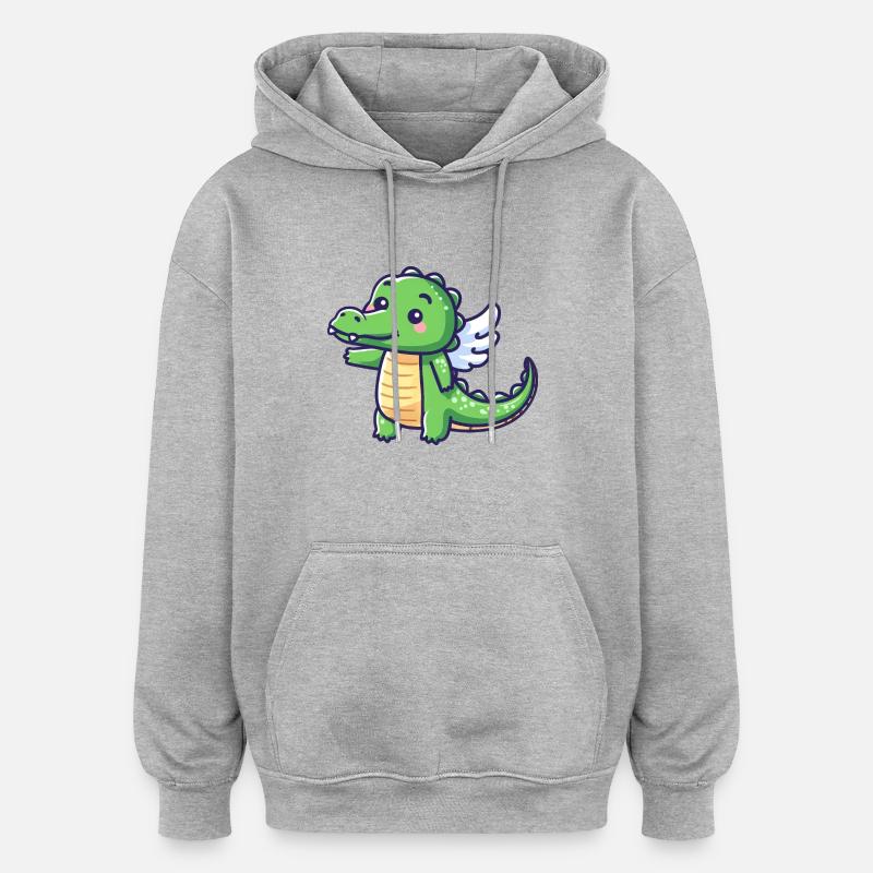 Ailes d’ange crocodile mignon - Sweat à capuche oversize unisexe - gris chiné