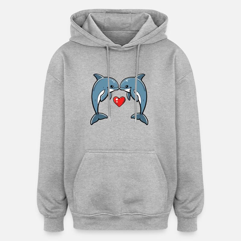 Couple de dauphins Saint-Valentin - Sweat à capuche oversize unisexe - gris chiné