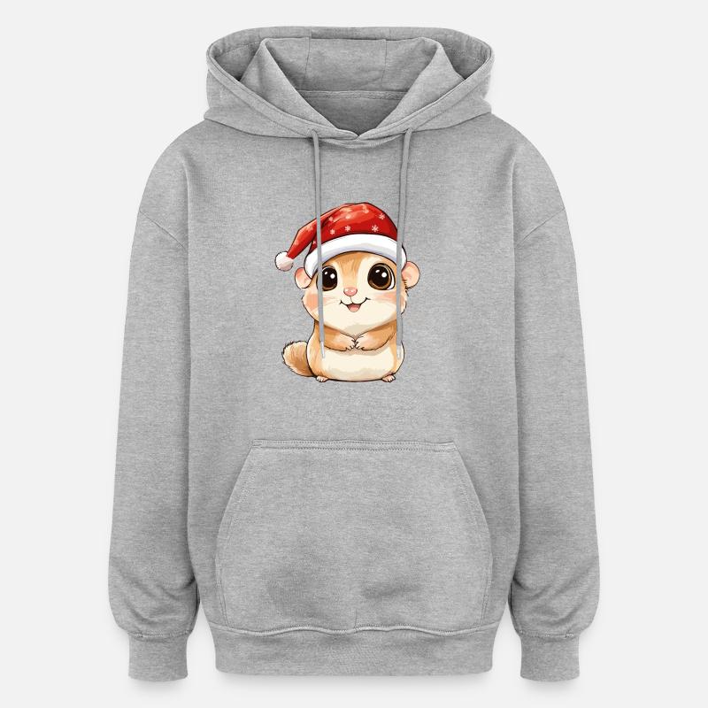 Hamster Noël mignon Noël mignon - Sweat à capuche oversize unisexe - gris chiné