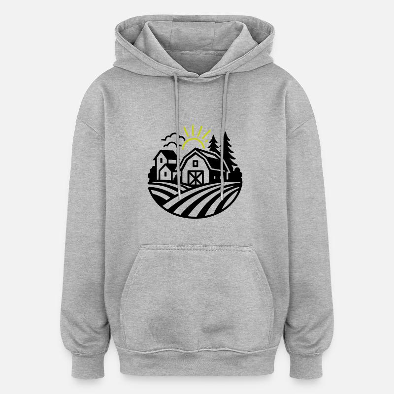 Ferme Bauernhof - Sweat à capuche oversize unisexe - gris chiné