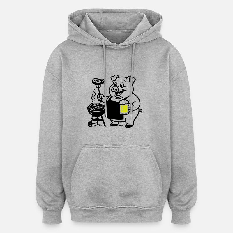 Schwein Grillen Bier - Oversized Unisex Hoodie - Grau meliert